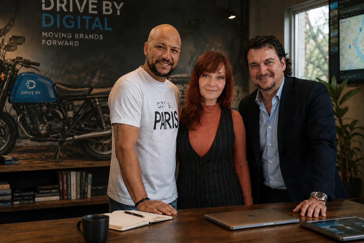 DriveBy Digital founders standing together in daylight, representing collaboration and transparency
